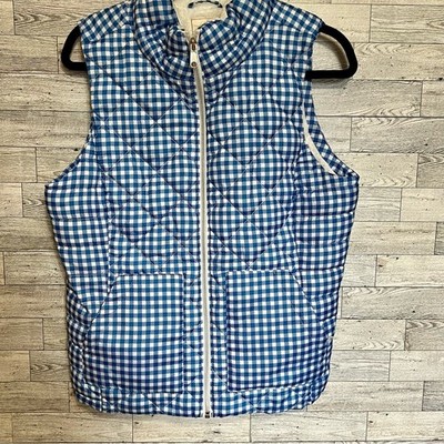 So Perfect Blue Plaid Puffer Vest Size Large Fleece Lined Full Zip Pockets