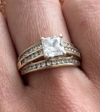 Solid 10K Yellow Gold Princess Cut CZ Bridal Engagement Ring 3.5g Size 7