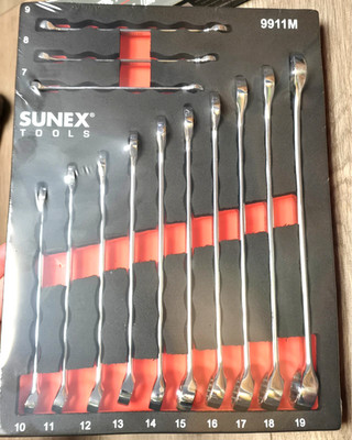 Sunex Tools 9911M, 13pc Master Metric Full Polish Combo Wrench Set w/Foam Tray