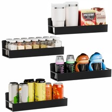 4 PCS 11.5x3.6 Inch Black Spice Rack Wall Mount Adhesive Seasoning Organizer