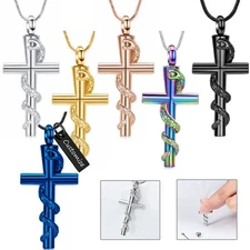 Snake Wrap Cross Urn Pendant Memory Necklace for Cremation Ashe Memorial Jewelry