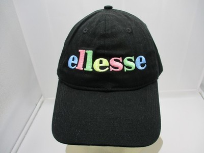 Vintage Ellesse Hat Cap Snap Back Black Embroidered Multicolor Pastel Logo Mens