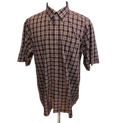 Chemise L.L.Bean XL Bordeaux Carreaux 100% Coton Vintage USA manches courtes - Photo 1/4