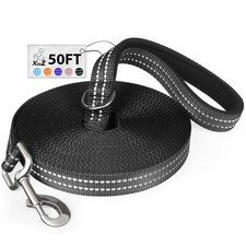 Long Dog Leash 50 Ft Training Lead Outside Black Nylon Padded Handle Hiking