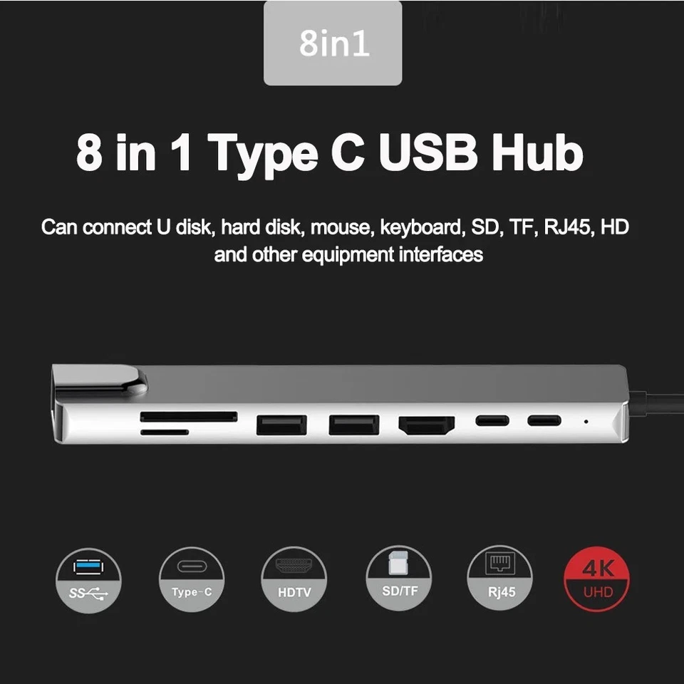 USB-C Hub 8-IN-1 Adapter 4K HDMI USB 3.0 LAN RJ45 Ethernet Micro SD Kartenleser - Bild 4 von 4