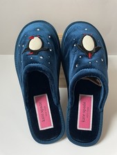Kate Spade Jolie Velvet Navy Blue Slippers With Penguin Design, Size 7, NWOT