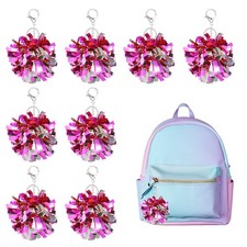 20 Pcs Pom Pom Keychain Cheerleading Gift Charm Keyring, Rose Red/Silver Tone