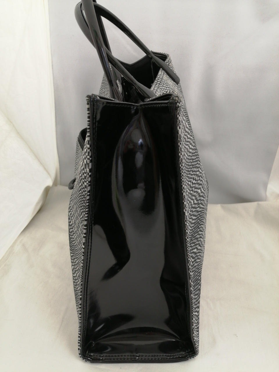 Authentic Balenciaga Tote bag Top handles Check pattern Enamel Black White Logo image 7