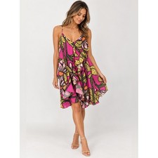 ASOS Tropical Floral Ruffle Cami Mini Dress Pink Yellow Womens Size 4