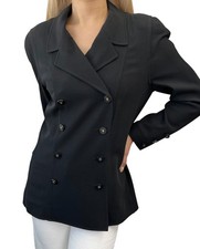 CHANEL Vintage 94P CC Logo Long Sleeve Jacket 40 Black Gold Wool Button
