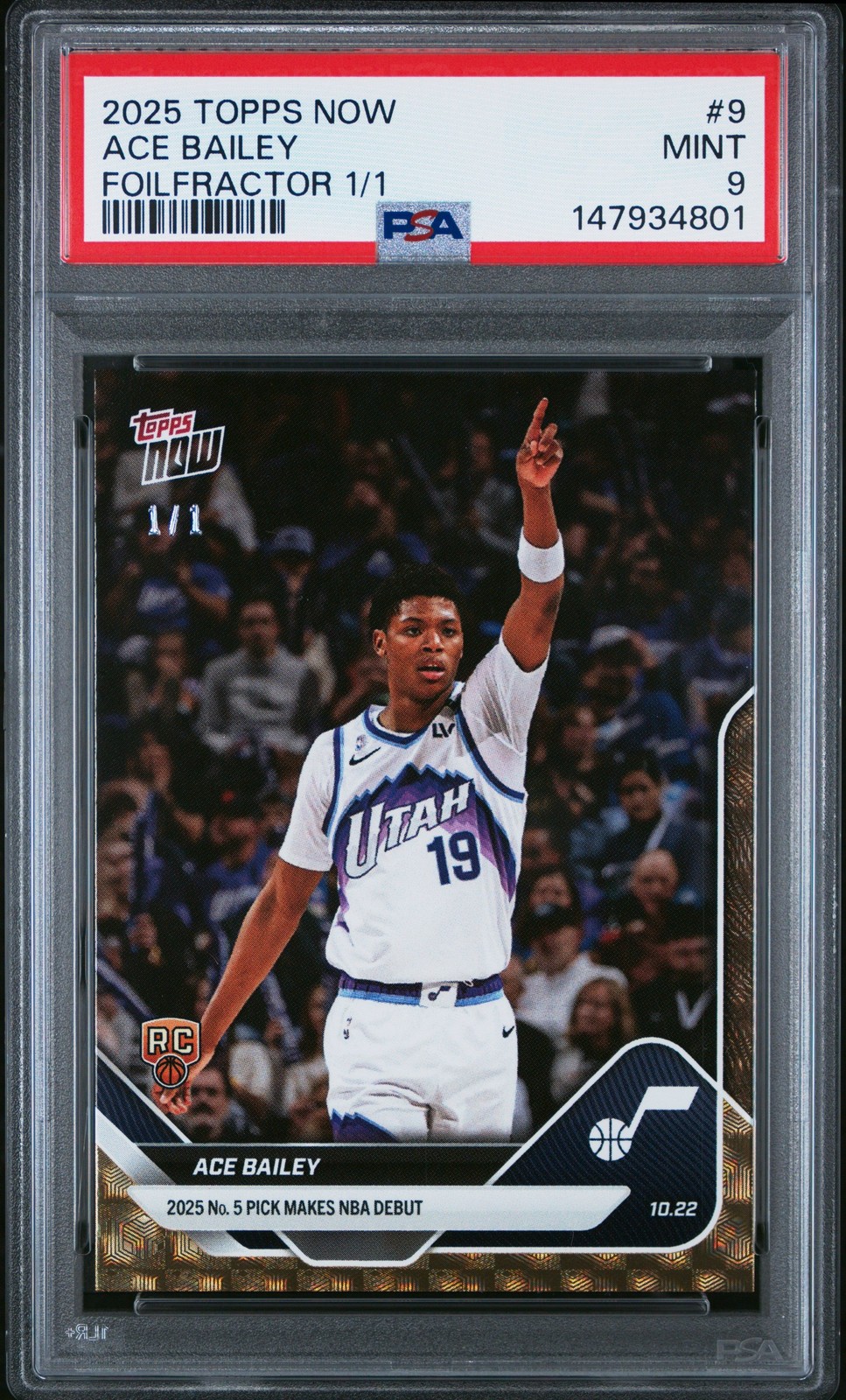Graded 2025 Topps Now Ace Bailey #9 FoilFractor 1/1 Rookie Card PSA 9