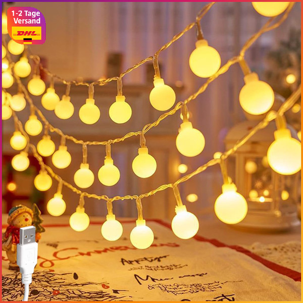 Lichterkette 6M 40LED Warmweiß Kugel Innen AußEn FüR Hochzeit Party Weihnachten-image