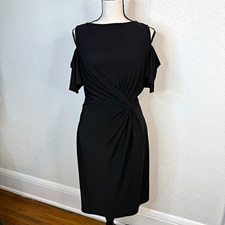 Lauren Ralph Lauren Women’s Black Cold Shoulder Ruched Sheath Knee Dress 6