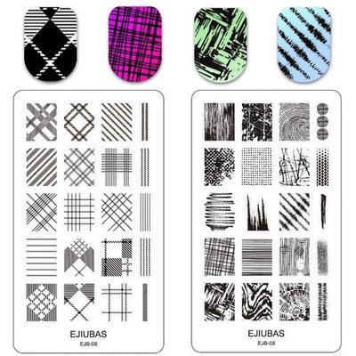 Ejiubas EJB-08 Double Sided Nail Art Stamp Plate Plaid Stripes Paint Streaks