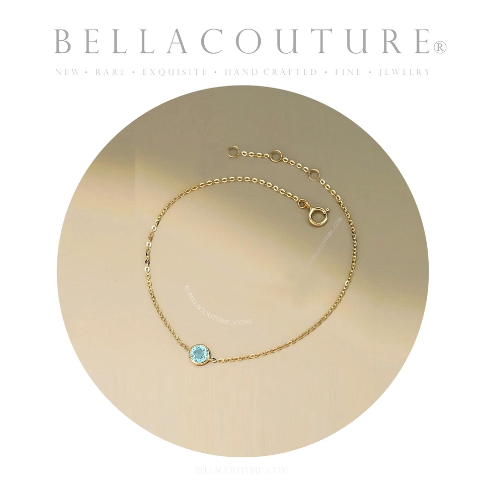 $495NUEVO BRAZALETE COLGANTE 14K CADENA AGUAMARINA ORO AMARILLO 18K 1CT ART DECO Foto 3 de 4