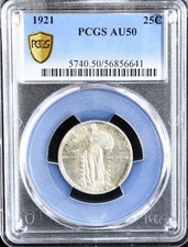 1921 25C PCGS AU50 - Standing Liberty Quarter - Key Date W/ Video