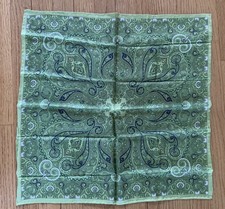 100% Silk Scarf Green Navy Paisley Made In It...