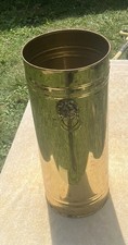 Antique Brass Umbrella or Cane Stand with Elegant Lion Head Handles - 18” Tall