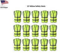 15 Five Pocket Yellow High Visibility Class 2 Zipper Safety Vest