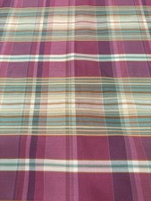 Vtg Plaid Stripes Decor Fabric Pink Yellow Gr...
