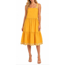 J.crew yellow tiered eyelet lace embroidered midi dress Sz 2 Boho Retro Cottage