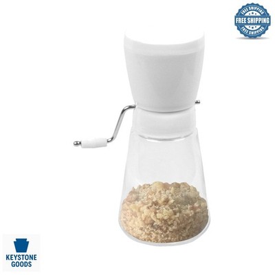 7.5-Inch Hand Crank Nut Grinder, White - Manual Chopper for Nuts & Chocolate