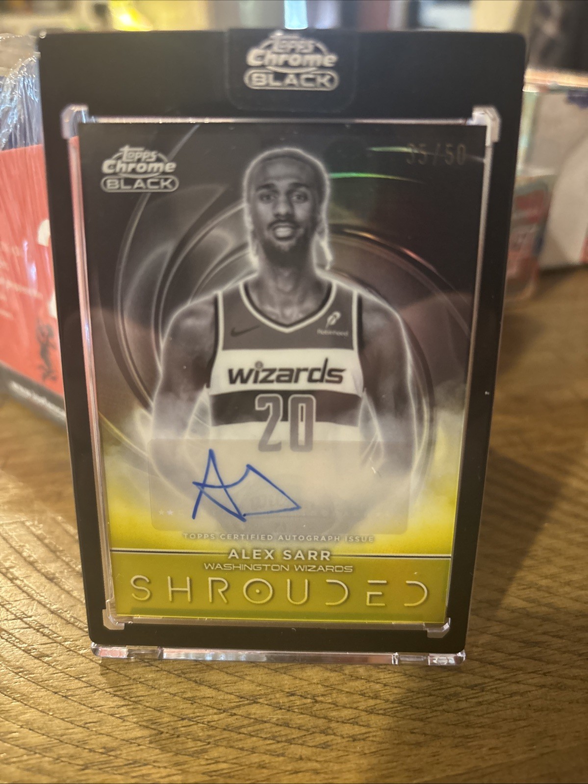 Topps 2025-26 Chrome Black Alex Sarr Shrouded Signatures Wizards Auto /50