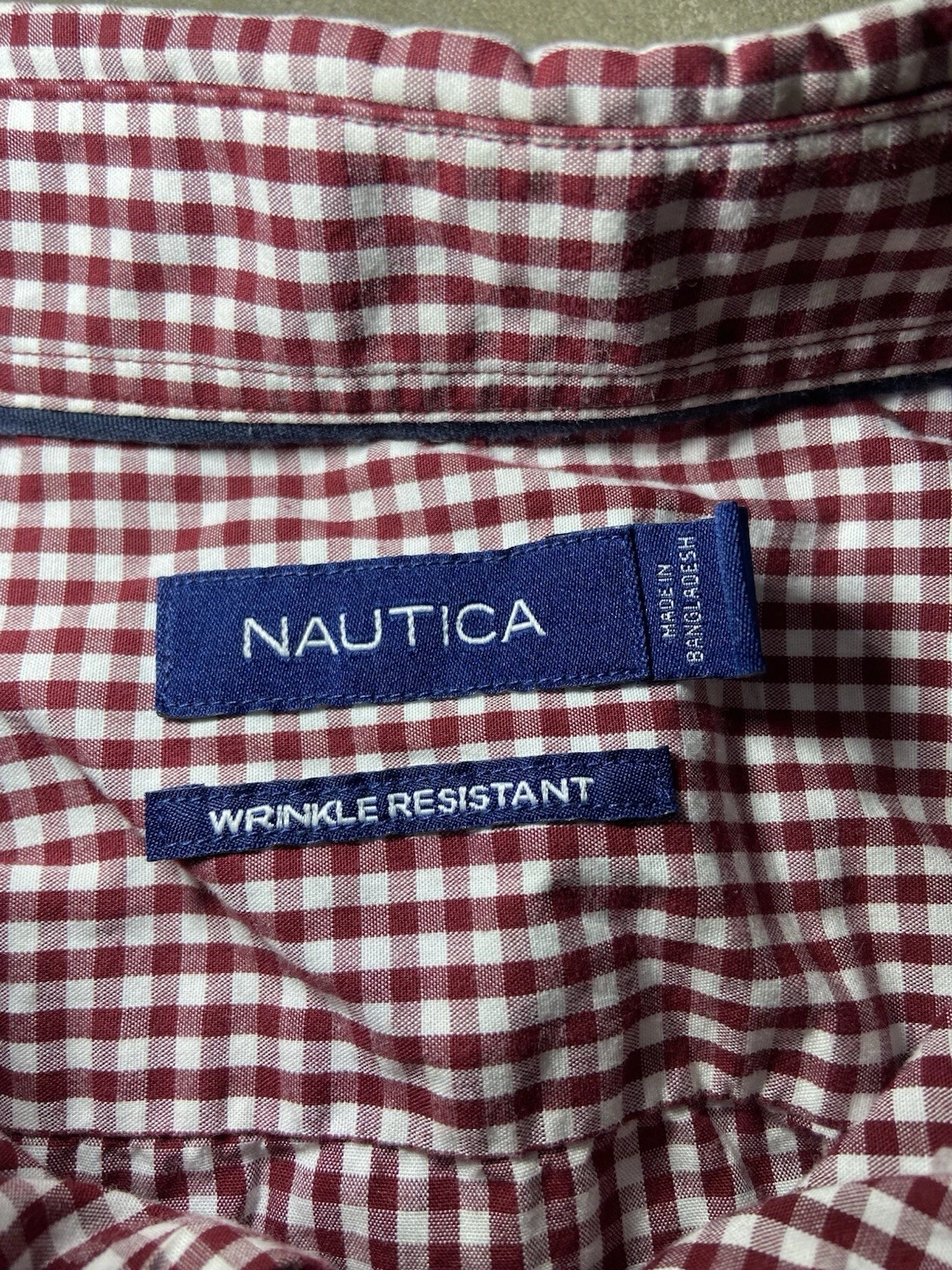 Nautica Wrinkle Resistant Shirt Men's XL Red Gingham Check Button Down image 3