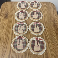 Vintage set of 8 Hoop Christmas carolers Lace plaid Fabric Cottage Core rustic