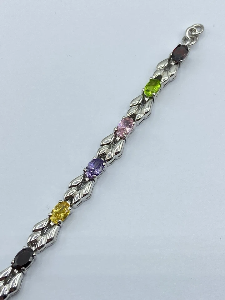 Beautiful Vintage Sterling Silver & Harlequin Multi Gemstone Tennis Bracelet - Image 4 of 4