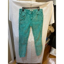 Free People Teal Wash Corduroy Skinny Pants Women Sz 31 Trendy Chic Distressed