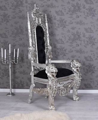 Fauteuil Trône XXL Palazzo INT – Style Dracula / Rétro Baroque (Velours Noir)