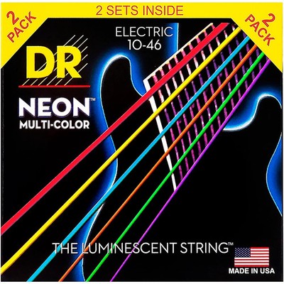 DR Strings HiDef NEON MultiColor Medium Electric Guitar Strings (1046) 2 Pack