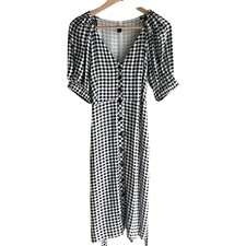 Ann Taylor Day Date Gingham Tie Shirt Dress Black and White Size 2