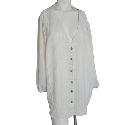 NEW Fred David size 2X blouse women button sheer v-neck longsleeve NWT