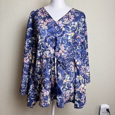 DG2 Diane Gilman Women's Top NWT Colorful Blouse V-Neck Tie Waist Flutter XS