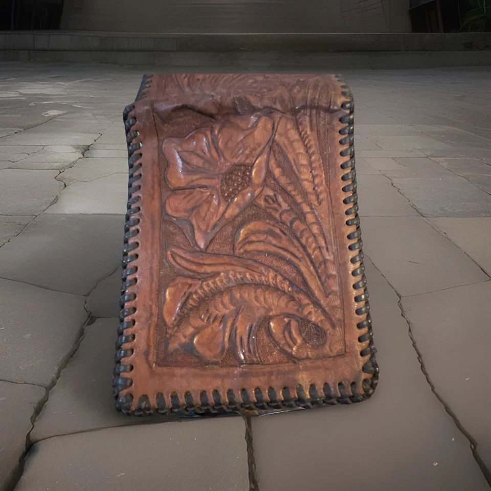 Винтажный мужской бумажник ручной работы из тисненой кожи с западным кнутом и вышивкой складного цвета коричневый - Изображение 3 из 4