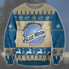 Blue Moon Ugly Sweater Beer Drinking Sweater Christmas Gift  Ugly Christmas Swea