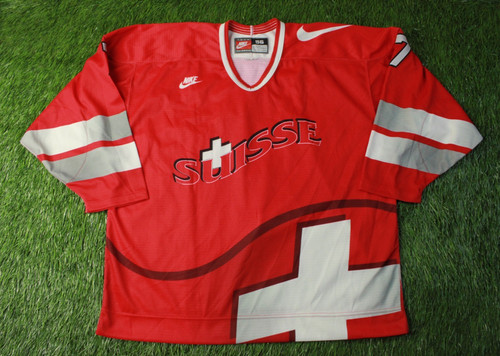 SWITZERLAND TEAM BERTAGGIA MATCH WORN VTG ICE HOCKEY SHIRT JERSEY NIKE SIZE 56