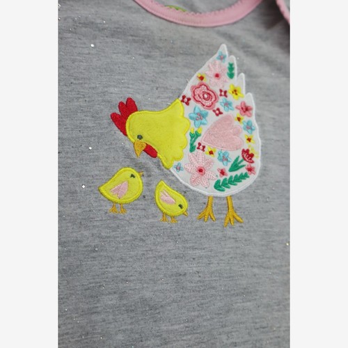 One Off, Bodysuit Grey & Pink Hen & Chicks Glittered - John, 9-12 Mon... - Picture 2 of 6