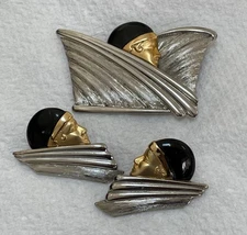 VINTAGE ART DECO BROOCH/EARRINGS SET/JJ JONETTE