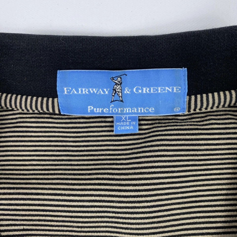 Camisa Polo Fairway & Greene Para Hombres XL Negra Blanca Rayas Medinah Country Club Golf Foto 3 de 4