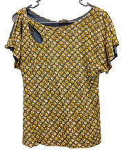 Top Anthropologie Meadow Rue para mujer BOHO pequeño amarillo estampado recorte coqueta