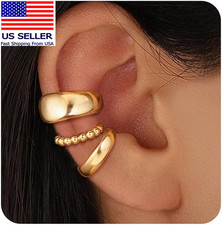 3 Pairs 14K Gold Plated Ear Cuffs Non Piercing Lightweight Stackable Chunky Earr