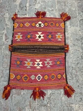 Saddle Bag Handmade Woven Afghan Tribal Vintage Kilim Rug Double Cushion 89×65