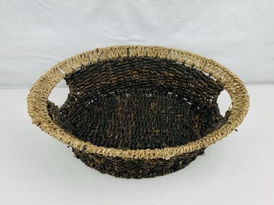 Rustic Woven Jute & Wire Basket Handles Farmhouse Fruit Centerpiece Bowl 14 