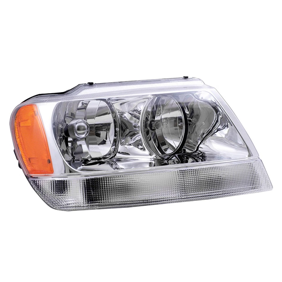 Fits 1999-2004 Grand Cherokee Headlight w/ Chrome Bezel Clear Park Light Set Foto 3 de 4