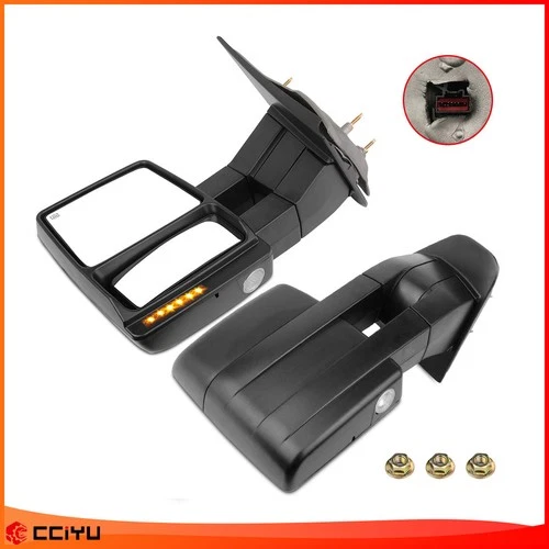 Power Heated LED Puddle Signal Side Tow Mirrors Pair Fits 2007-2014 Ford F-150