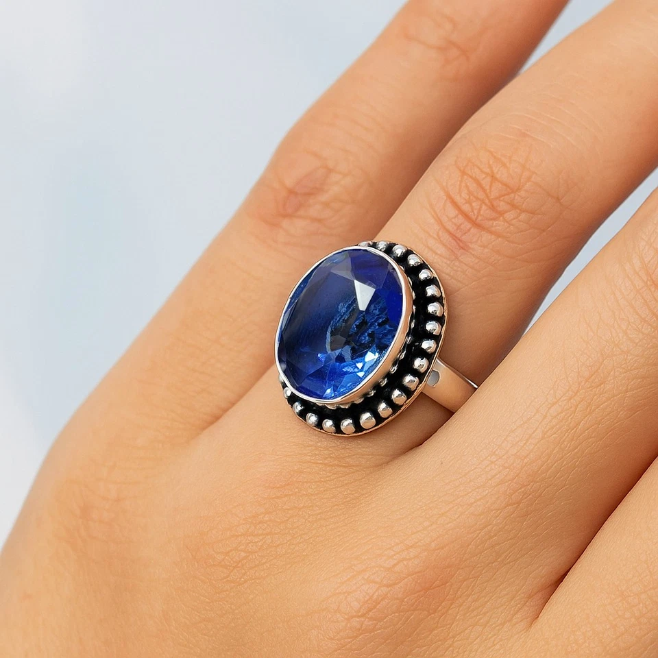 Women’s Tanzanite 925 Sterling Silver Ring – Oxidized Antique Bohemian Jewelry - Image 3 of 3