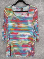 Multiples Women's Top XS Scoop Neck Ribbed Stretch Flowy Blouse Striped Red